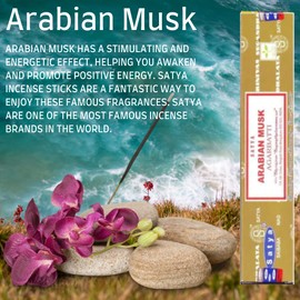 Satya Nag Champa Arabian Musk Incense Sticks | x1 pack | comes with SAMASIA bookmark | Incense can be used for Aromatherapy, Spa, Yoga, Weddings, Meditation, Healing, Positivity and Relaxation