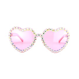 FUPRECIOUS Rimless Heart Shaped Women Sunglasses Cute Hen Night Trendy Rhinestone Crystal Glasses, Pink, multi-coloured