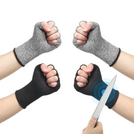 PATIKIL 8 Inch Cut Resistant Sleeves with Finger Grips, 2 Pair Forearm Protective Sleeves Level 5 Protection Arm Safety Protectors Sleeves for Thin Skin and Bruising, Black/Gray