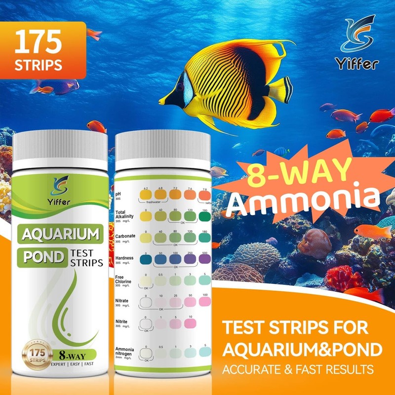 Yiffer 175-Count 8-Way Aquarium Test Strips with Ammonia