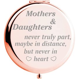 Fnbgl Espejo de maquillaje de bolsillo, regalos para mamá, de hija, mamá, ideas de regalo de cumpleaños para ella, madre, hija, regalo para madre e hija, regalo nunca verdaderamente separado, oro rosa