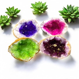 Quartz Geodes Dyed, Set of 4 | Each 4-5 cm I Fairy Garden | Eye-catching I Lucky Geodes I Decoration I Morocco