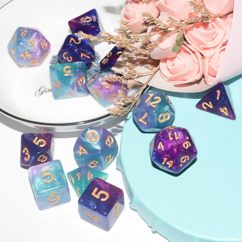 DND Dice 2 X 7Sets, 14Pieces Glitter Sparkle Cosmic Mixed