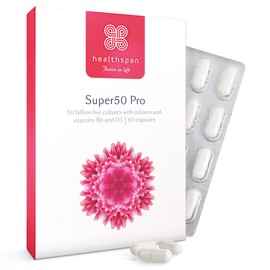 Healthspan Super50 Probiotic | Gut Health | with Vitamin D3 | 50 Billion Live Probiotic Cultures | Vitamin B6 | Calcium | Vegetarian (60 Capsules)