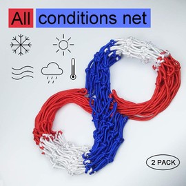 DOURR Basketball Net, Basketball Net Replacement 2 PCS All-Weather Heavy Duty Outdoor/Indoor Net (12 Loops) (Red+White+Blue)