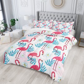 AILONEN Flamingo Comforter Set for Girls Kids, Tropical Flamingo Pattern Bedding Set Queen Size,Superior Quilt Ultra Soft,3 Piece 1 Comforter and 2 Pillowcases,Microfiber Fabric