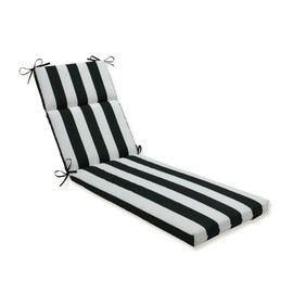 Pillow Perfect Stripe Indoor/Outdoor Split Back Chaise Lounge Cushion with Ties, Plush Fiber Fill, Weather, and Fade Resistant, 72.5" x 21", Black/White Cabana Stripe, 1 Count