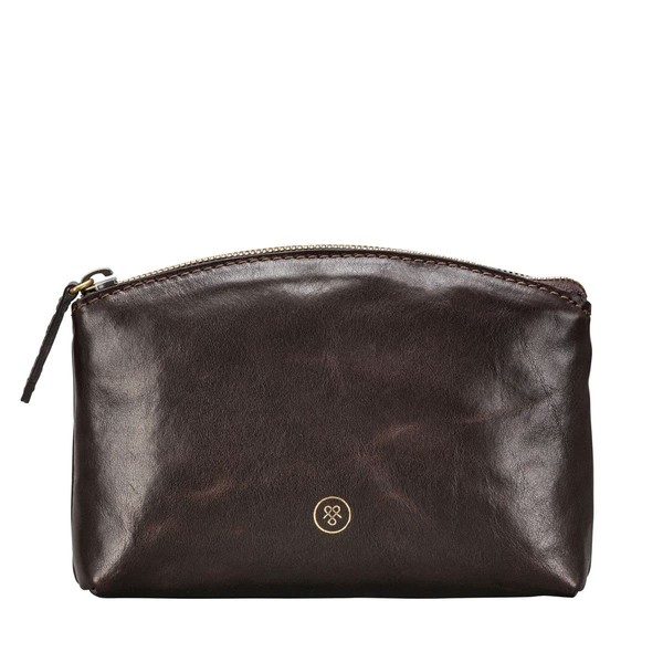 Maxwell-Scott Chia Women's Leather Cosmetic Bag Leather, dark brown
