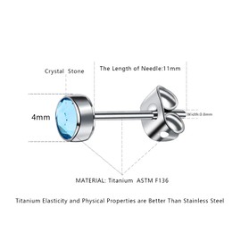Artskin G23 Titanium Crystal Stud Earrings for Women Men Girls Hypoallergenic Nickel Free 4mm Dainty Elegant Classic Stud Earrings for Sensitive Ears (4MM, Aquamarine)