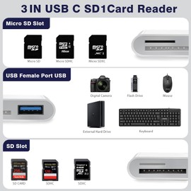 SD Card Reader & Adapter, USB C to SD/TF/Micro USB Card Reader for Android/PC, Portable Multi-Function Read for Flash Drives, SDXC & MicroSD Cards (1 Interface)