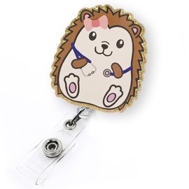 Cute Hedgehog Stethoscope Badge Reel Retractable, Funny Animal Badge Reel for Nurse Nursing Student CNA RN LPN & Medical Assistant, Pediatric Nurse Gifts, Hedgehog ID Badge Holder with Alligator Clip
