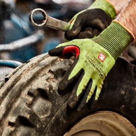 Gebol Master Cut C Plus Work Gloves with Cut Protection, Nitrile Gloves for Men, Size L (Size 9), Neon Yellow, 1 Pair