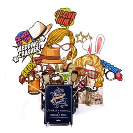 Wedding Photo Booth Props Kit - 38 Pieces with Wooden Sticks - Engagement, Birthday Party, Wedding Shower, Bridal Shower Photo Booth Props - Carpediem Party Prop Essential Vol.1