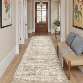 Soalmost Runner Rug 2'x10' Washable Non-Slip Runner Rugs for Kitchen Bathroom Laundry Room Brown Vintage Floor Carpet Runners for Hallway Entryway