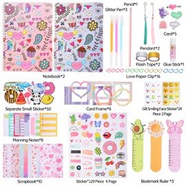 VOD VISUAL 2 Pack DIY Journal Kit，Kid Journals for Girls Ages 8 9 10 11 12 13 14 Year Old, Interesting Birthday Gifts for Girls,Art & Crafts & Scrapbook & Diary Set