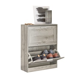 SoBuy Shoe Storage Cabinet Entryway, Slim Shoe Rack Freestanding, Narrow Shoe Organizer 2 Flip-Drawers Shoe Cupboard for Mudroom Front Door Entrance Hallway Bedroom, FSR137-HG (Grey)