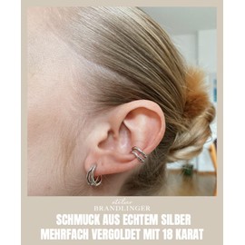 Brandlinger ® Earrings Silver 925. Double Hoop Earrings Gold Small Curved. Jewellery Women's Gold-Plated with 18 Carat (Silver and Gold) for Women and Girls. Hoop Earrings Diameter 14 mm., Sterling