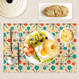 Mid Century Fifties Modern Atomic Retro Placemats Set of 6,12x18 Inch Table Mats for Kitchen Table Washable Farmhouse Linen Table Mats Dining Decoration