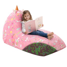 COMAX Unicorn Bean Bag Chairs for Kids 8-12, Large Kid Beanbag Chair with Filler, Big Toddler Lounge Bean Chair, Children Lazy Floor Lounger for Girls Boys, Glowing Unicorn, Pink
