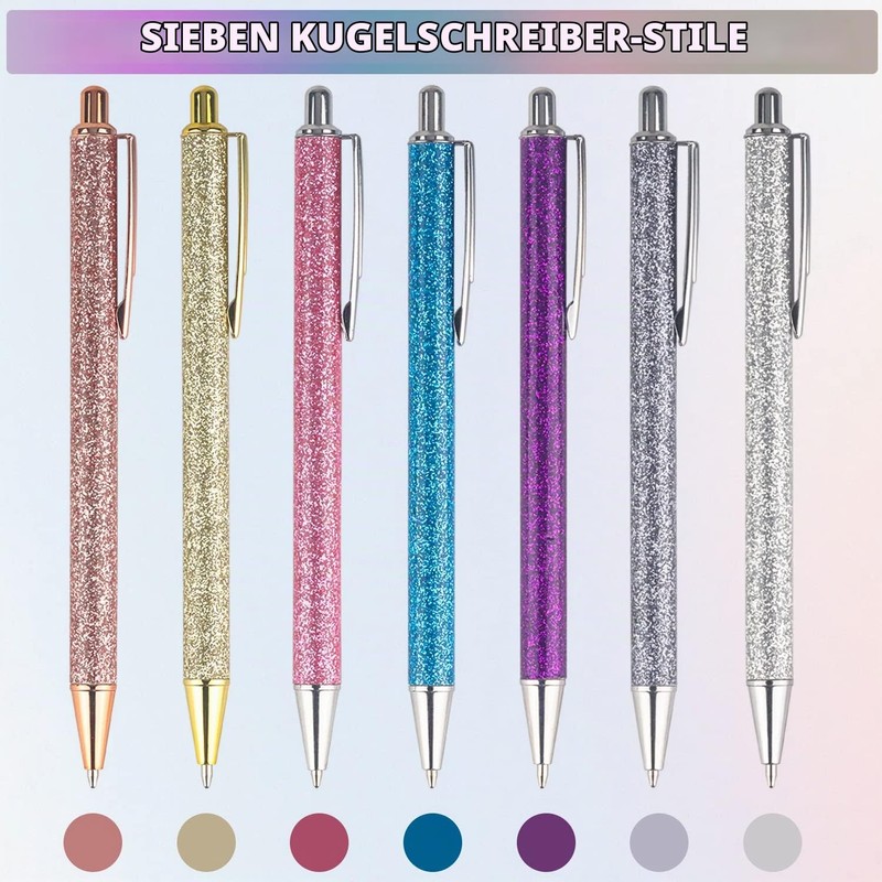 NTGRTY 7 Glitter Ballpoint Pens Bling Metal Pens for School