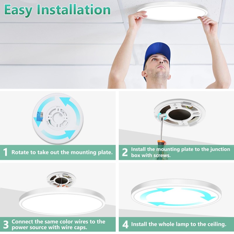 Brightever 15 Inch Large LED Flush Mount Ceiling Lights, 30W