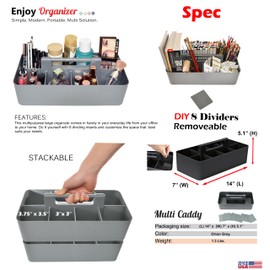 Enjoy Organizer -Large Portable Caddy, DIY Dividers, 8 Compartments, School Office Supplies,Portable Basket with Handle Storage Organizer Modern Made in USA (3 PACK, Mint/Gray/Ivory)