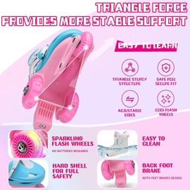Toddler Roller Skates, 4 Adjustable Sizes, Light-up Wheels, Safety Three-Point Balance, Beginner Skates for Ages 3-8 Girls Boys Kids, Suitable Indoor & Outdoor Use (Pink&Blue, S-Small(11C-1Y US))