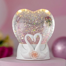 ​​Mother's Day Decorations Musical Snow Globe with Swan Couple, Heart Glitter Lantern with Timer - Birthday Anniversary Mother's Day for Mom/Wife Gifts(USB/Battery Operated)