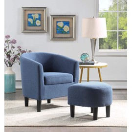 Convenience Concepts Take a Seat Churchill Accent Chair with Ottoman, Blue Fabric