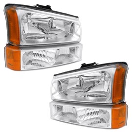 HABU Headlight Assembly for 2003-2006 Chevy Silverado 1500/1500HD/2500/2500HD/3500, 2002-2006 Avalanche 1500/2500 (w/o Body Cladding Only), Chrome Housing, Amber Reflector, Waterproof, Pack of 2