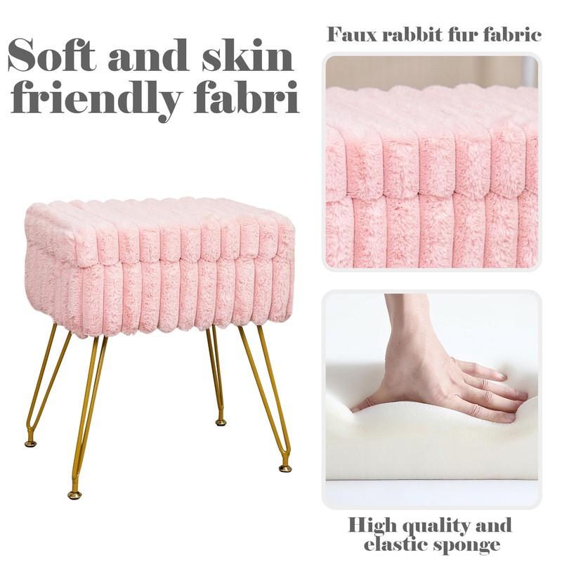 xuperbonus Faux Fur Vanity Stool with Storage Ottoman, Vanity Chair