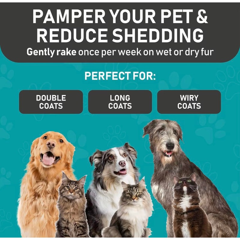 Pet Grooming Brush, Double-Sided Deshedding Tool, Undercoat Rake for Dogs