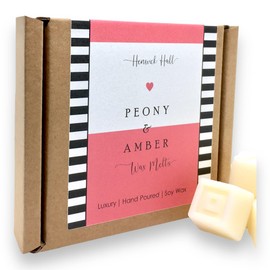 Peony and Amber Scented Wax Melts | 16 Pack | Soy Wax | Hand Poured | Vegan Friendly | Gift Box