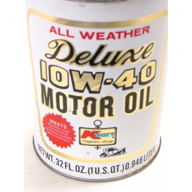 KMART VINTAGE KMART 1-QUART ALL WEATHER DELUXE 10W-40 MOTOR OIL CAN, UNOPENED