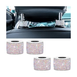 KHGUZ 4PCS Bling Car Headrest Collars, Crystal Rhinestone Automotive Head Rest Collars, Vehicle Interior Rings Decor Charm Accessories for Women Girls, Universal for RV, SUV, Truck (AB Color)
