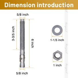 Horiznext 5/8 Concrete Anchors, Galvanized Carbon Steel Wedge Anchors with Washer and Nut, 5/8 Inch OD x 6 Inch Length, Bulk Pack Anchor Bolts for Concrete (20 pcs)