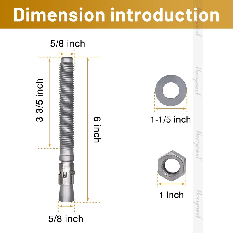 Horiznext 5/8 Concrete Anchors, Galvanized Carbon Steel Wedge Anchors with