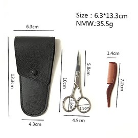 Stainless Steel Beard Scissors and Facial Hair Trimming Kit 2-Piece Set for Men Black Grooming Accessories with Comb for Hair Care