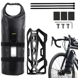ENLEE 1pack Front Bike Fork Bag with Multipurpose Cage, 5L Waterproof Dry Bike Bags for Bicycles, Lightweight Portable Roll Top Design Bike Packing Fork Bags, Suitable for Fat Frame Mountain Bikes