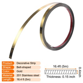 uxcell Wall Trim Molding, Stainless Steel Peel and Stick (Mirror-Like Finish), for Ceiling, Mirror Frame 16.4Ft x 0.4in，Gold