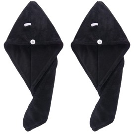 Sinland Microfiber Hair Drying Towels Ultra Absorbent Hair Turban Drying Cap Hair Wrap 10inch X 26inch 2pcs Black