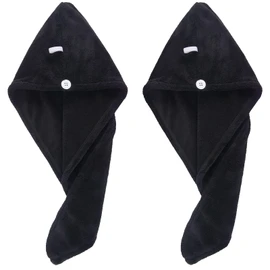 Sinland Microfiber Hair Drying Towels Ultra Absorbent Hair Turban Drying Cap Hair Wrap 10inch X 26inch 2pcs Black