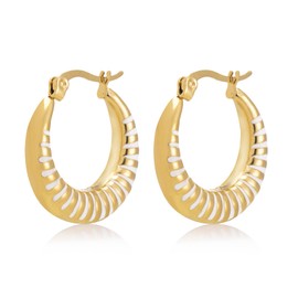 Milan Chiva Gold Hoop Earrings for Women 14k Gold Plated Huggie Earrings Enamel Chunky Statement Jewelry Gifts MCE-1012WT