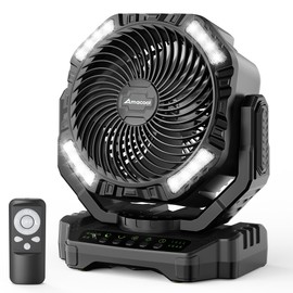AMACOOL 20000mAh Rechargeable Camping Fan, Battery Operated Fan with Light, 68Hrs Work Time, 4 Speed, Auto Oscillating Outdoor Fan with Hook for Tent RV Car Travel Emergency Power Outages