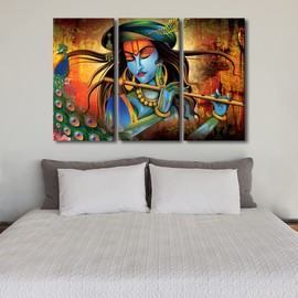 TUMOVO Radha Krishna Wall Art Canvas Indian Hindu Gods Pictures Religious Culture Wall Painting for Bedroom Wall Art for Living Room Contemporary Modern Home Decor Framed Wall Art - 42" Wx28 H