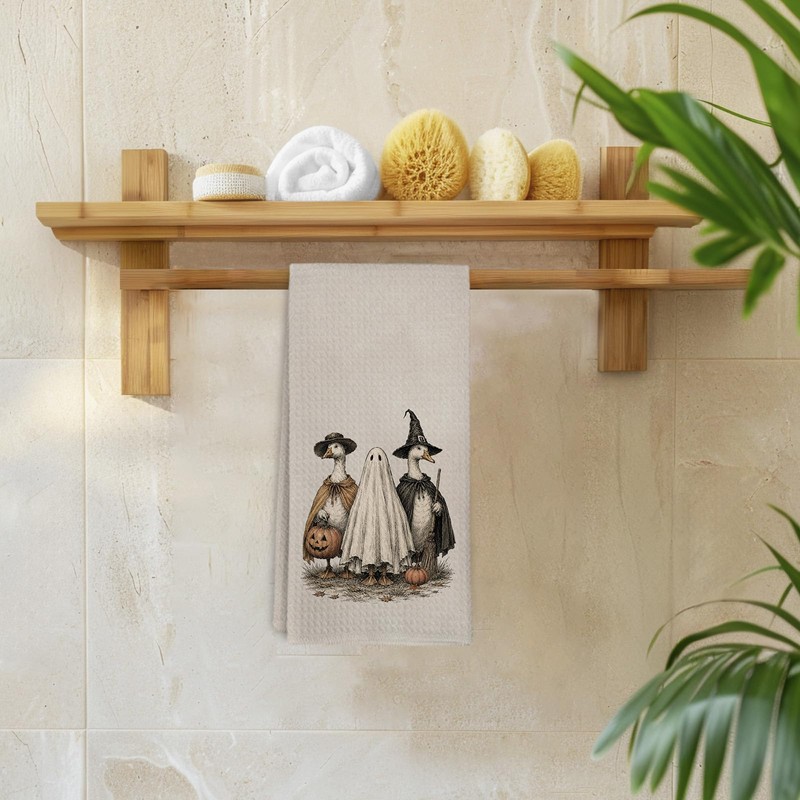 Halloween Goose Ghost Witch Pumpkin Kitchen Hand Towels,16x24 Inch