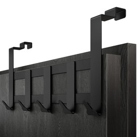 Menz Premium Door Coat Rack - Black Door Hook Rail Inside, Heavy Duty Door Hooks for Hanging Door Back - High-Quality Door Coat Rack with 5 Hooks for Hanging