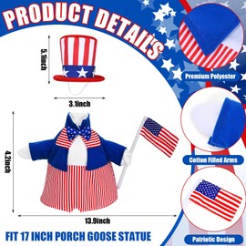 GANSHAYA 4th of July Baby Porch Goose Outfits for 17 Inch Lawn Statue Independence Day Porch Goose Outfit Memorial Day Sculpture Clothes for Garden Patio Party Decoration