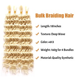 Deep Water Wave Synthetic Braiding Hair 18 Inch Boho Braids Curly Braiding Hair Natural Color Wet And Wavy Braidng Hair Extensions For Black Women (613#, 18 inch (4 Bundles))