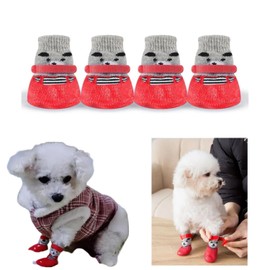 Waterproof Dog Shoes, Non-Slip Dog Socks, Hardwood Floor Paw Protectors, Dog Socks to Prevent Paw Licking, Dog and Cat Pet Socks, Indoor and Outdoor Lace-Up Dog Socks for Small Dogs Size M (Red)